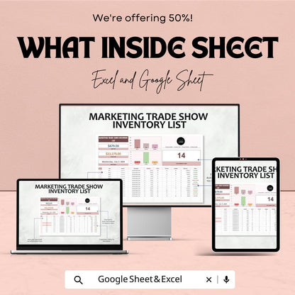 Marketing Trade Show Inventory List Sheet | Track Your Trade Show Inventory & Sales | Budget Management Template | Customizable Inventory