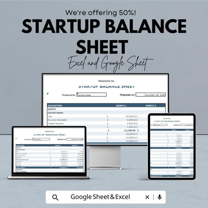 Startup Balance Sheet – Editable Google Sheet & Excel Template | Business Financial Statement | Asset Liability Equity Tracker