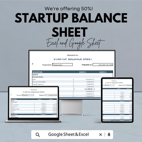 Startup Balance Sheet – Editable Google Sheet & Excel Template | Business Financial Statement | Asset Liability Equity Tracker