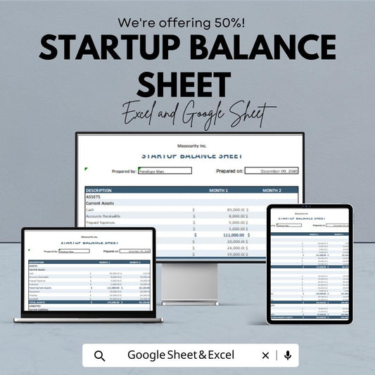 Startup Balance Sheet – Editable Google Sheet & Excel Template | Business Financial Statement | Asset Liability Equity Tracker