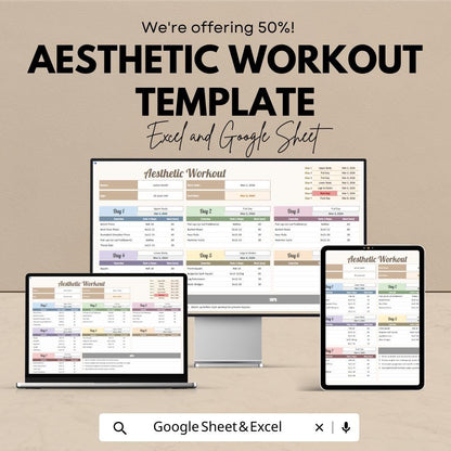 Aesthetic Workout Template | Gym Workout Planner Spreadsheet | Fitness Workout Tracker | Bodybuilding Training Plan |  Workout Log