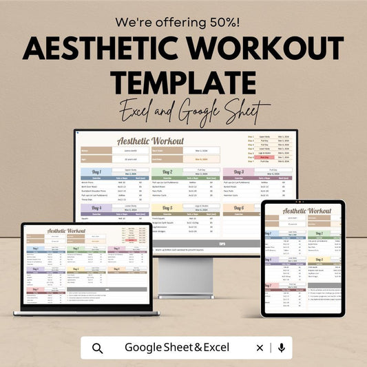Aesthetic Workout Template | Gym Workout Planner Spreadsheet | Fitness Workout Tracker | Bodybuilding Training Plan |  Workout Log