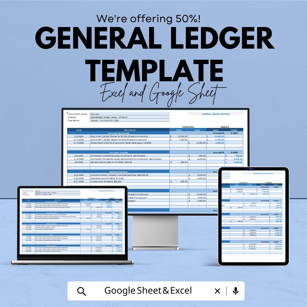 General Ledger Template | Business Finance Tracker | Double Entry Bookkeeping Template | Small Business Accounting