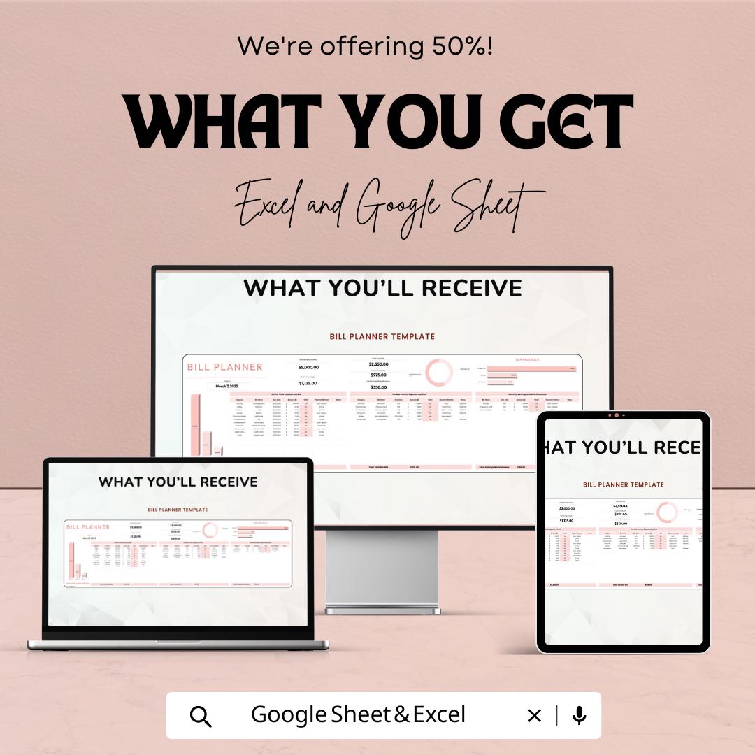 Bill Planner Template Excel and Google Sheets | Monthly Bill Tracker Spreadsheet | Budget Bill Organizer | Expense & Payment Tracker