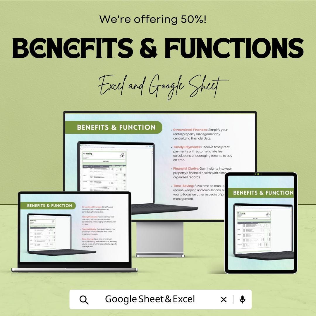 Tenant Ledger Template Excel Google Sheets | Rental Payment Tracker | Rent Ledger Spreadsheet | Property Management Template |