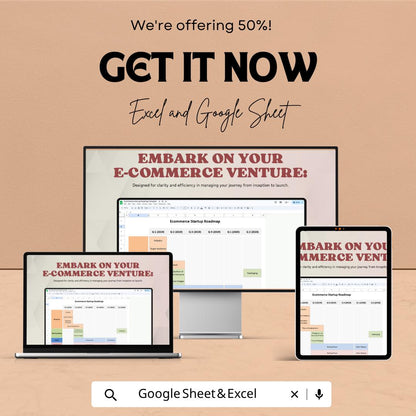 Ecommerce Startup Roadmap Template | Business Launch Planner Spreadsheet | Startup Growth Strategy Tool | Excel & Google Sheets |