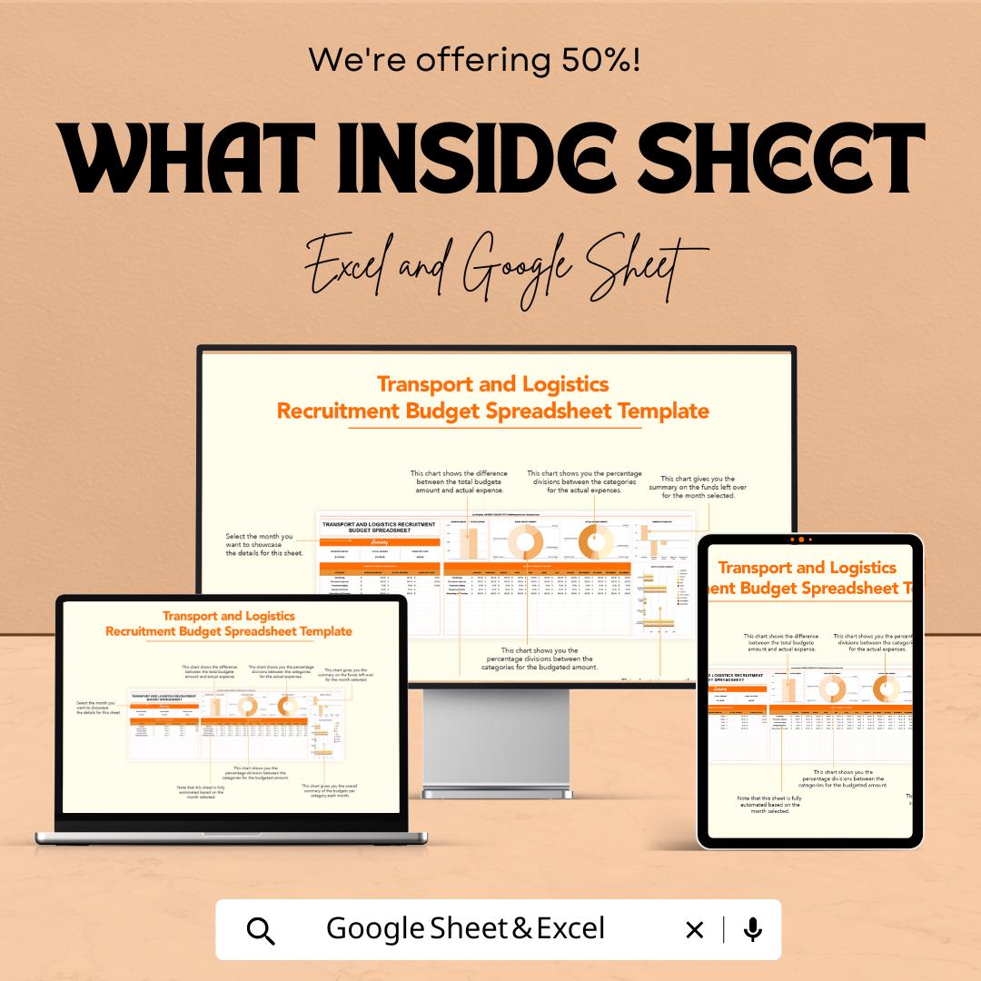 Transport and Logistics Recruitment Budget Spreadsheet Template | Hiring Cost Tracker | Excel & Google Sheets Budget Planner
