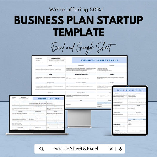 Business Plan Startup Template | Excel & Google Sheets | Startup Business Plan, Entrepreneur Roadmap, Small Business Planning Tool