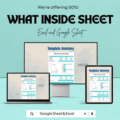 Office Renovation Budget Template | Excel & Google Sheets | Office Remodel Budget Planner | Renovation Cost Tracker | Editable Spreadsheet