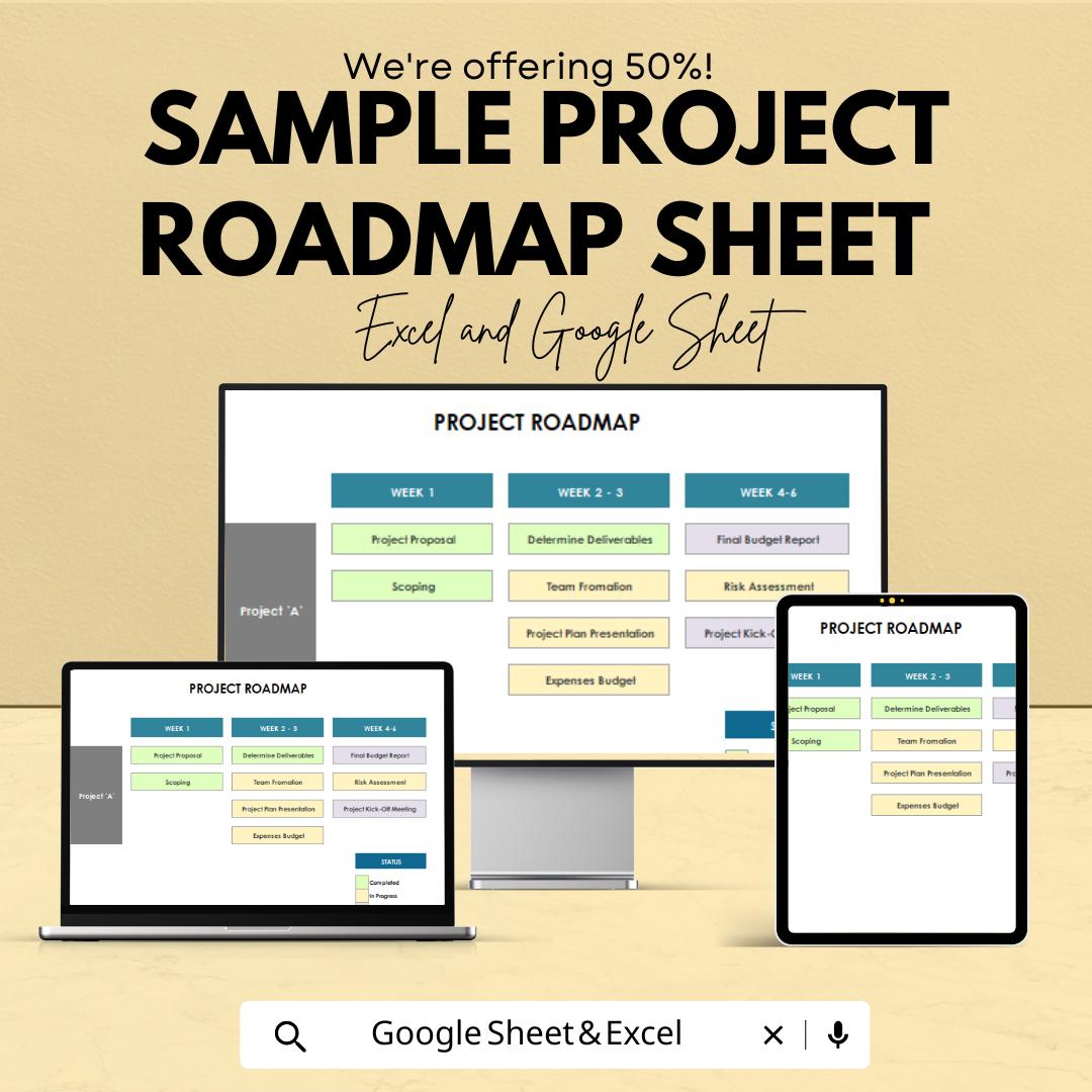 Sample Project Roadmap Sheet | Excel and Google Sheets Template | Project Planning | Timeline & Milestone Tracker | Task Management Tool