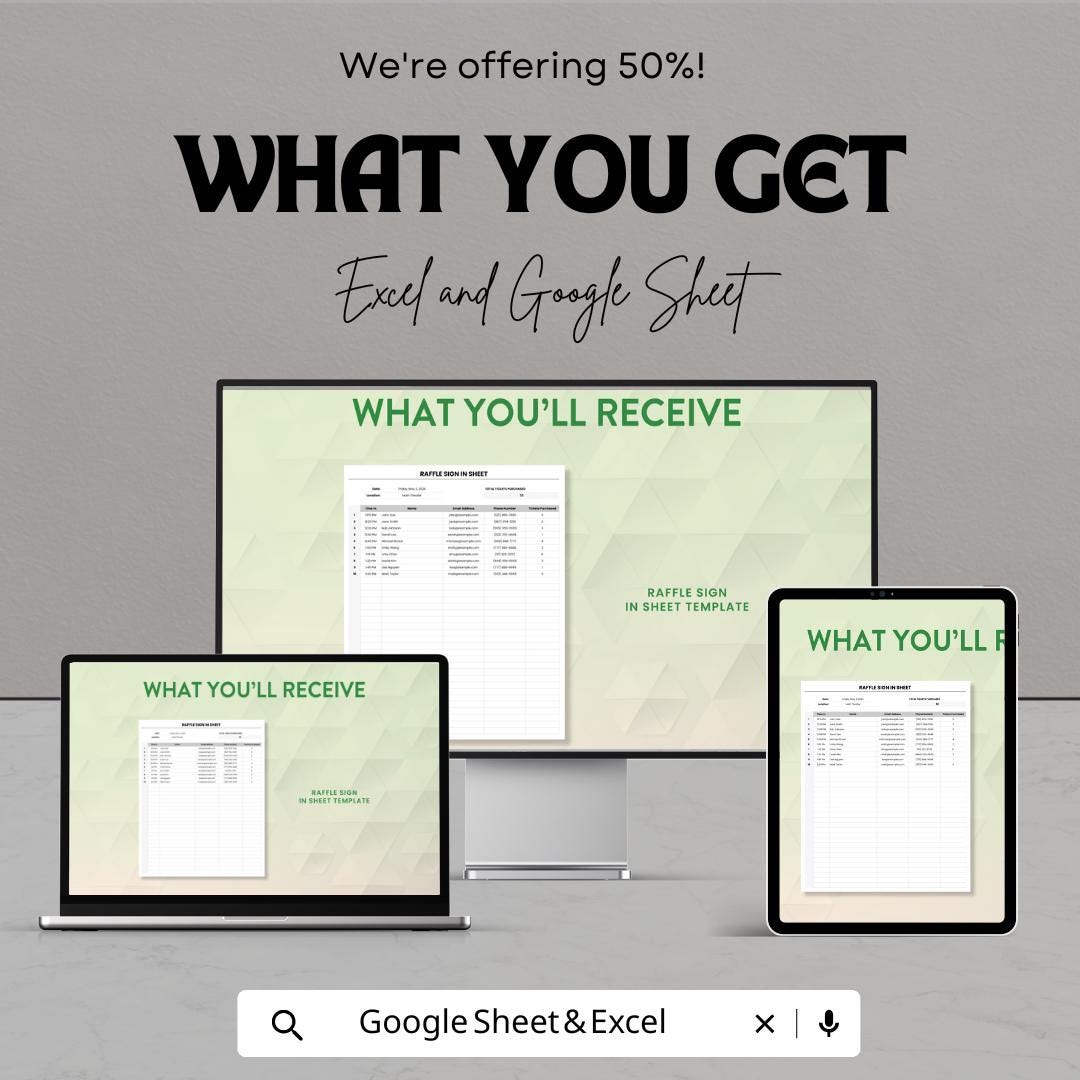 Raffle Sign in Sheet | Excel & Google Sheet Template | Event Registration | Ticket Purchase Tracker | Customizable Sign-Up Form