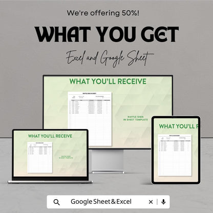 Raffle Sign in Sheet | Excel & Google Sheet Template | Event Registration | Ticket Purchase Tracker | Customizable Sign-Up Form