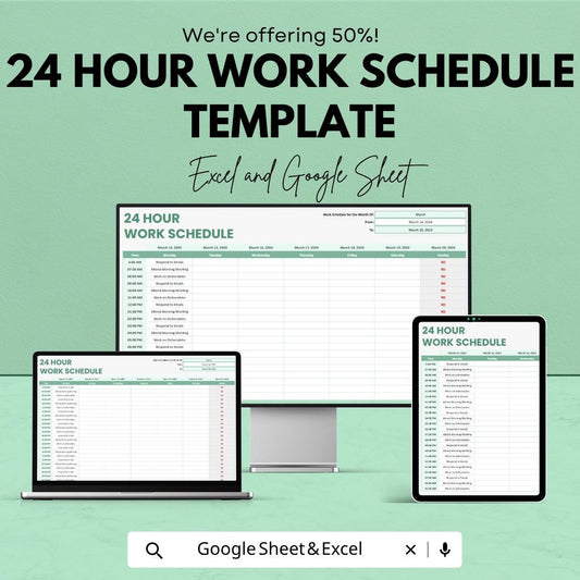 24 Hour Work Schedule Template | Employee Shift Schedule Spreadsheet | Staff Roster Planner Template | Weekly Work Schedule Sheet