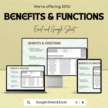 RACI Meeting Agenda Template | Roles & Responsibilities Agenda | Task Accountability Planner | Excel and Google Sheets