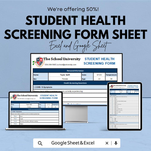 Student Health Screening Form Sheet | Google Sheets & Excel | School Health Log | Daily Symptom Tracker | Editable Health Form