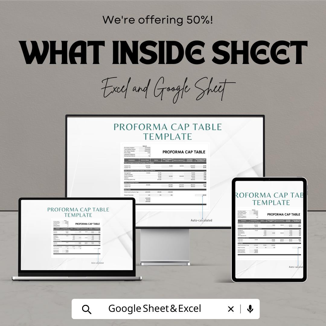 Proforma Cap Table Template | Equity Ownership Tracker | Investor Shares & Dilution Model | Fundraising Tool