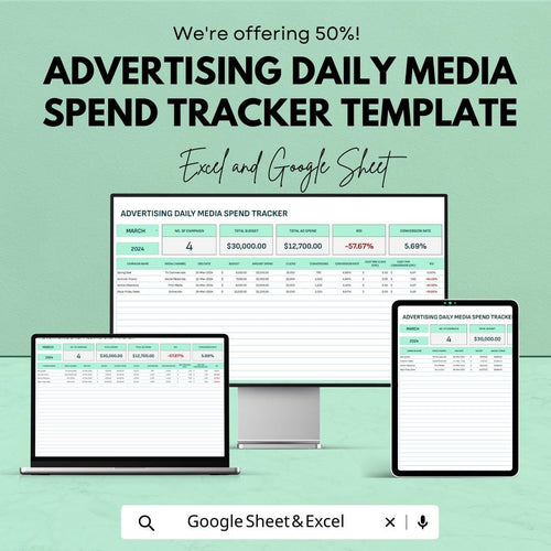 Advertising Daily Media Spend Tracker Template  | Ad Spend Tracker | Marketing Budget Planner | Media Invoice Tracking Spreadsheet