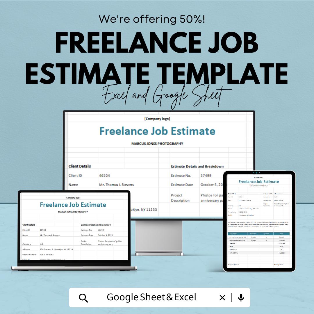 Freelance Job Estimate Template | Service Quote Sheet | Project Pricing Calculator | Editable Business Estimate Form