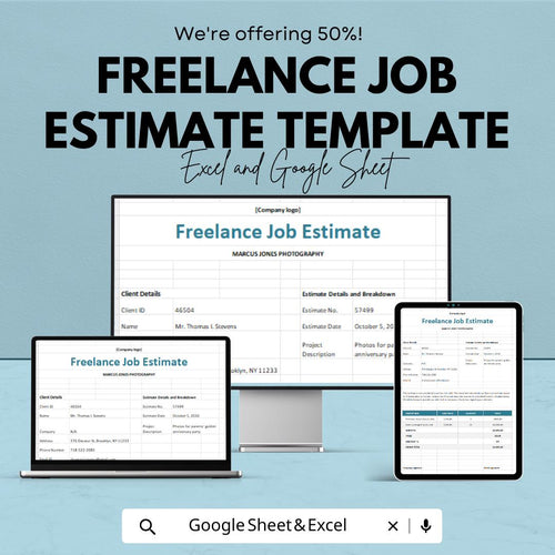 Freelance Job Estimate Template | Service Quote Sheet | Project Pricing Calculator | Editable Business Estimate Form