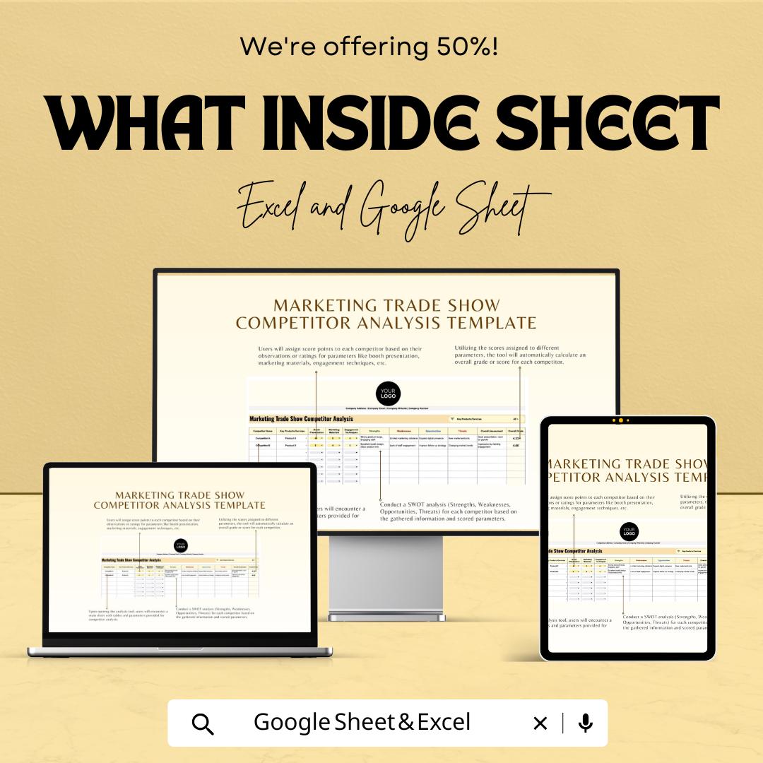Marketing Trade Show Competitor Analysis Sheet | Excel & Google Sheets Template | 50% Off | Trade Show Analysis | Competitor Research Tool