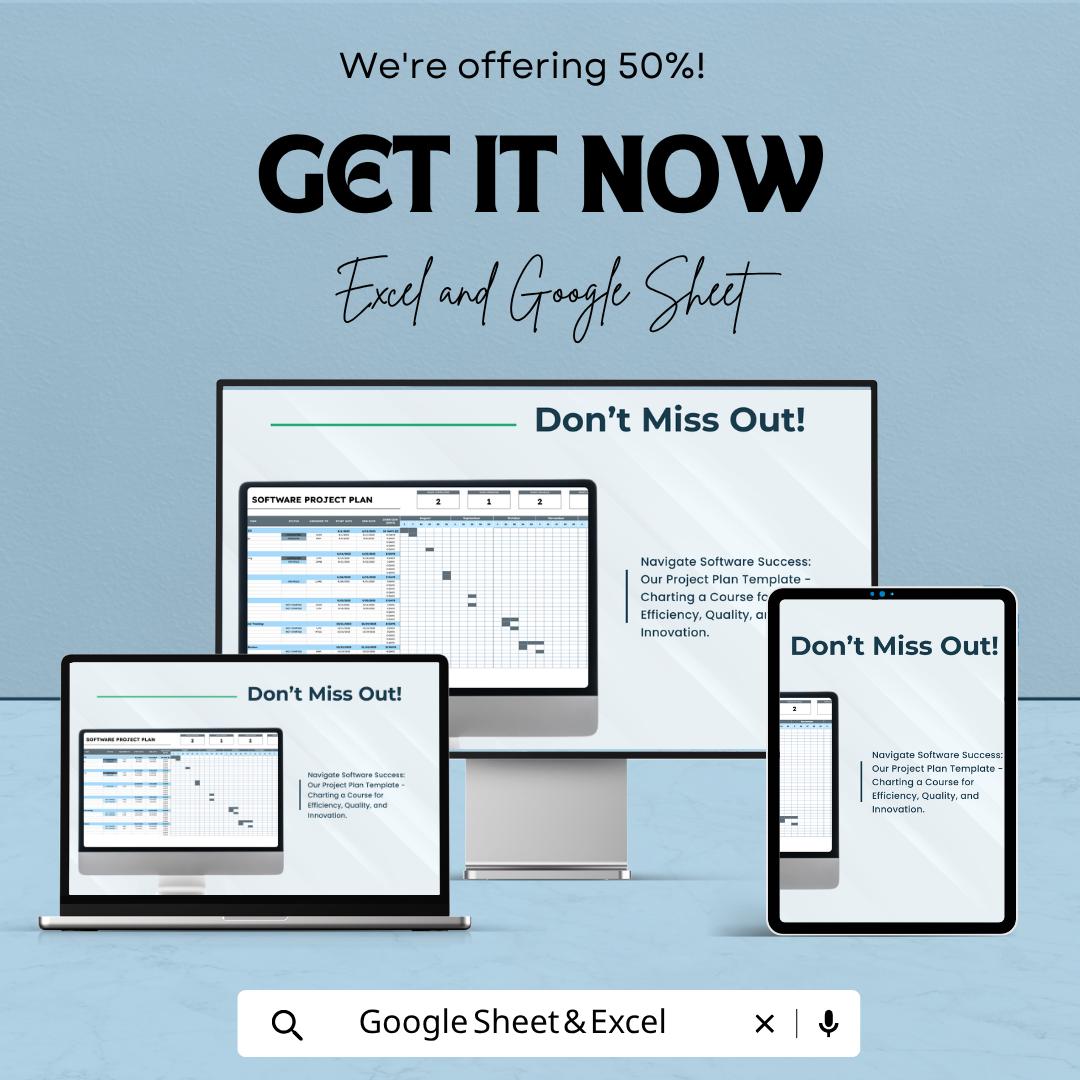 Software Project Plan Template | Project Management Spreadsheet | Gantt Chart Planner | Excel & Google Sheets | Task Tracker Dashboard