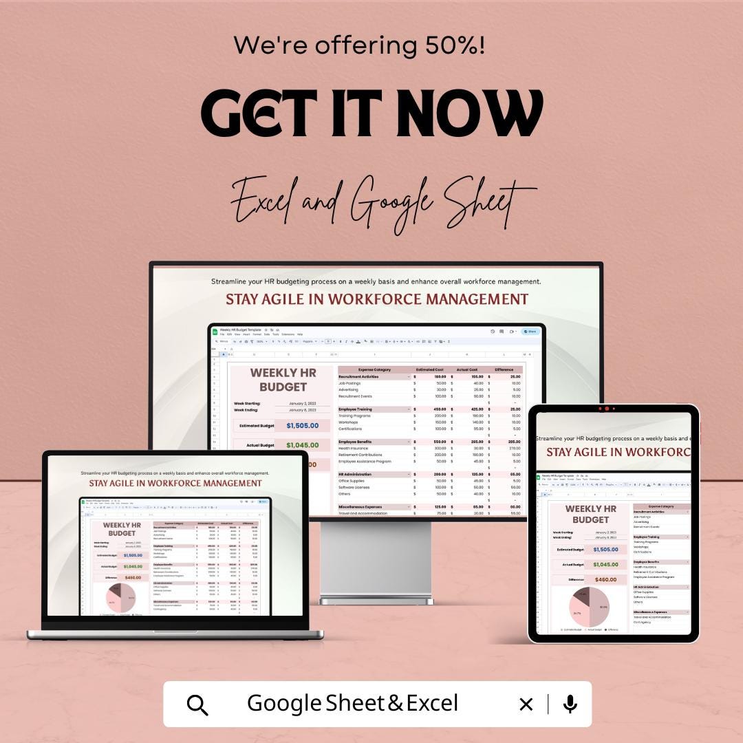 Weekly HR Budget Sheet for Workforce Management | Google Sheet | Track Expenses & Monitor Budget Allocations | Budgeting Tool for HR