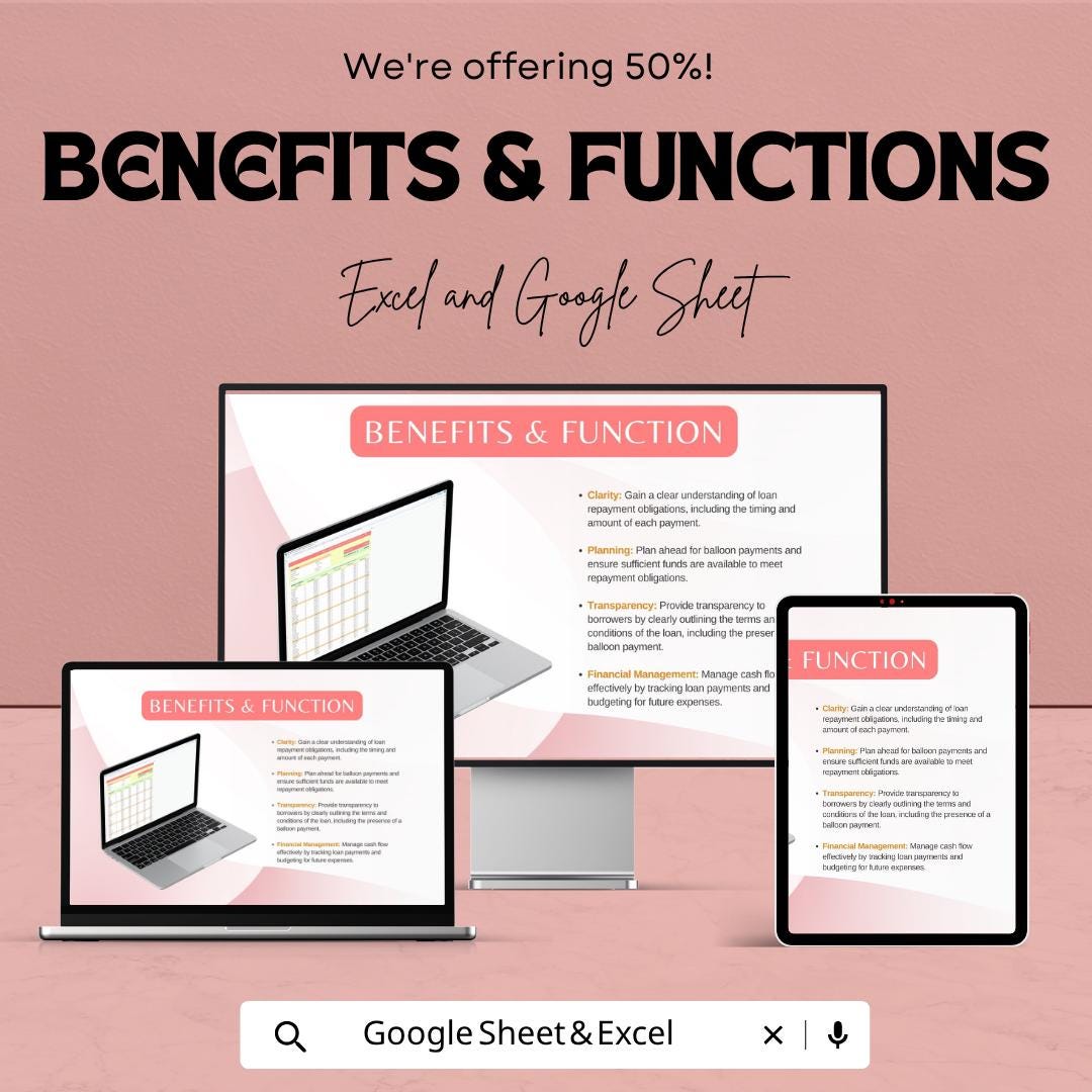 Balloon Payment Amortization Schedule Template | Loan Amortization Spreadsheet | Balloon Loan Calculator | Excel & Google Sheets