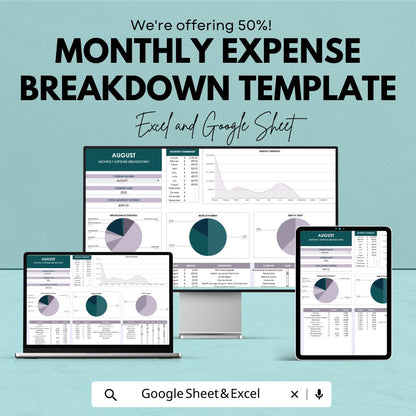 Monthly Expense Breakdown Template, Personal Budget Tracker, Excel & Google Sheets Expense Dashboard, Monthly Finance Spreadsheet