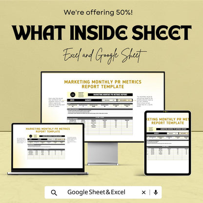 Marketing Monthly PR Report Template, PR Metrics Tracker, Excel & Google Sheets Public Relations Dashboard, Media Coverage Report