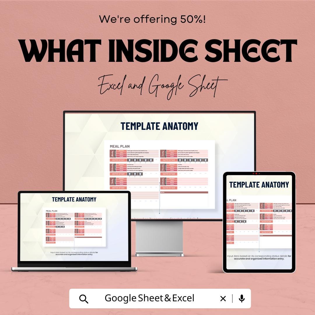 Editable Meal Plan Sheet | Easy Excel and Google Sheet Template for Weekly Meal Planning & Grocery List | Meal Prep Tracker