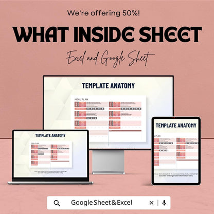 Editable Meal Plan Sheet | Easy Excel and Google Sheet Template for Weekly Meal Planning & Grocery List | Meal Prep Tracker