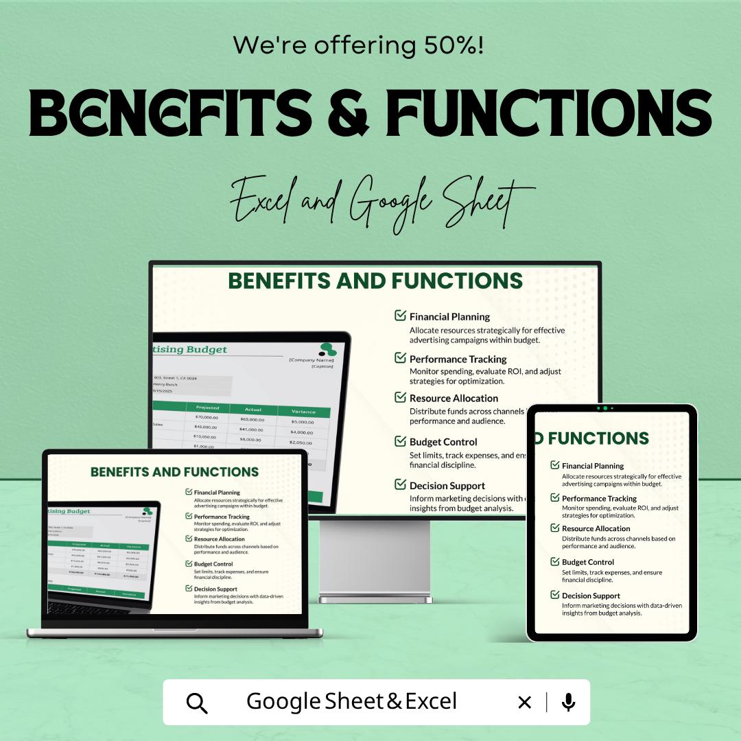 Advertising Budget Template | Marketing Budget Spreadsheet | Ad Spend Tracker | Excel & Google Sheets