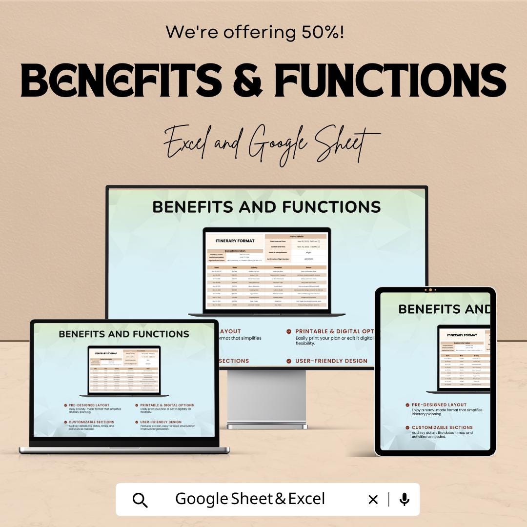 Itinerary Format Template | Travel Schedule Planner | Trip Itinerary Spreadsheet | Event Travel Plan Organizer | Excel & Google Sheets