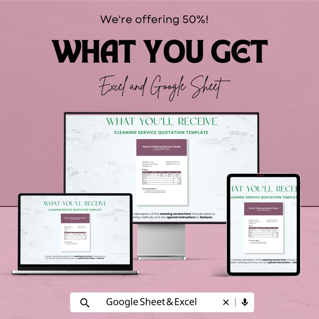 Cleaning Service Quotation Sheet Template | Excel & Google Sheets | House Cleaning Quote Form | Service Estimate Template | Digital Download