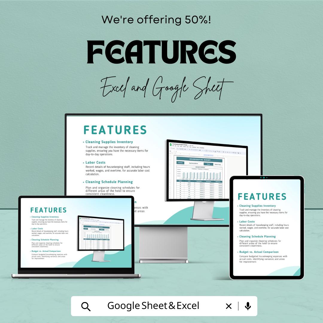 Housekeeping Budget Sheet Template | Excel and Google Sheets | Hotel Budget Management, Cleaning & Labor Costs, Expense Tracking