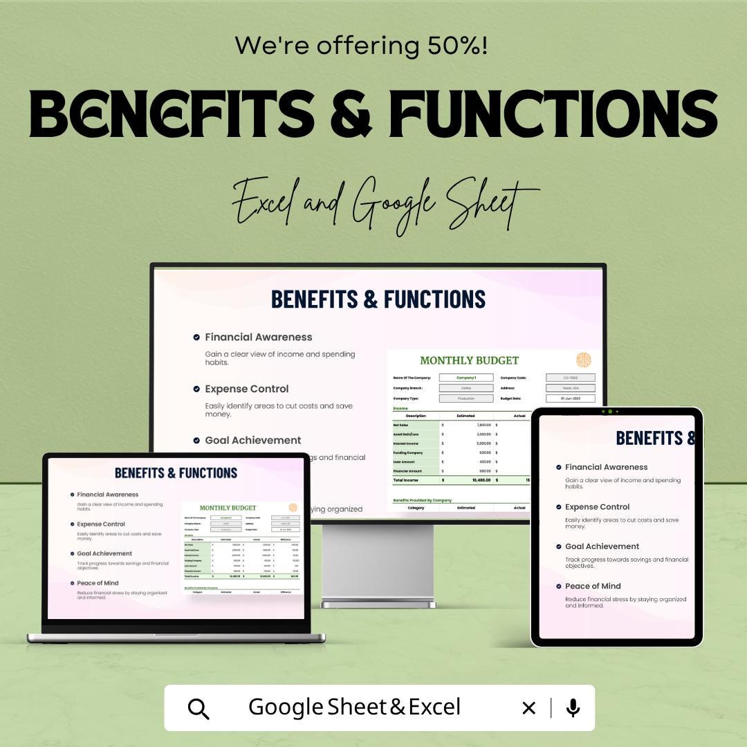 Monthly Budget Template | Business Budget Spreadsheet | Finance Tracker | Company Budget Planner | Income Expense Tracker