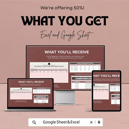 Email Marketing Campaign Performance Analyzer Template | Automated Email Analytics Dashboard | Excel & Google Sheets | Marketing KPI Tracker