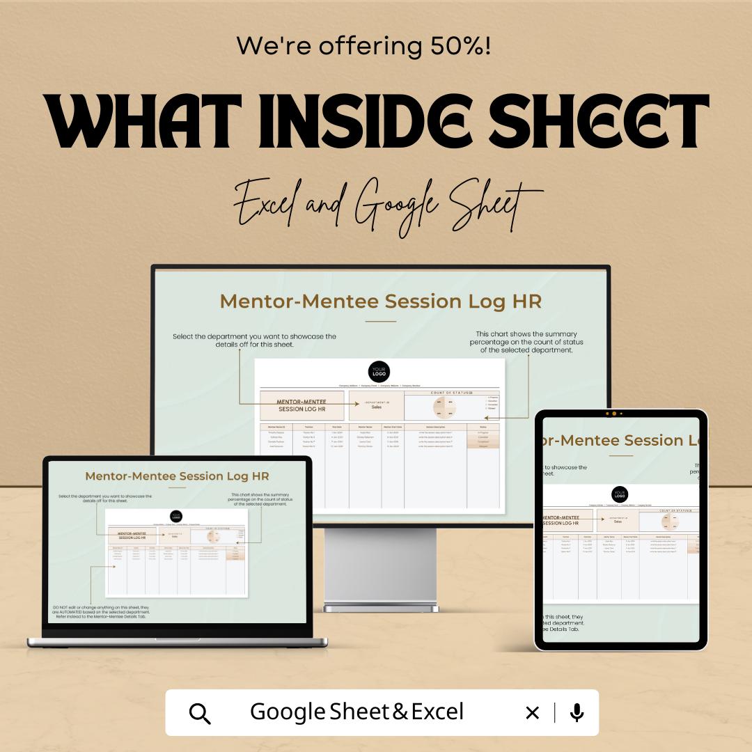 Mentor Mentee Log Template, HR Mentorship Tracker, Employee Coaching Log, Mentoring Session Sheet