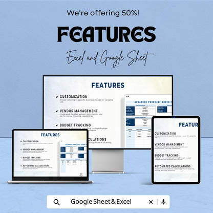 Advanced Purchase Order Form Sheet | Google Sheets Template | Vendor & Product Management | Automated Budget Tracking | Customizable
