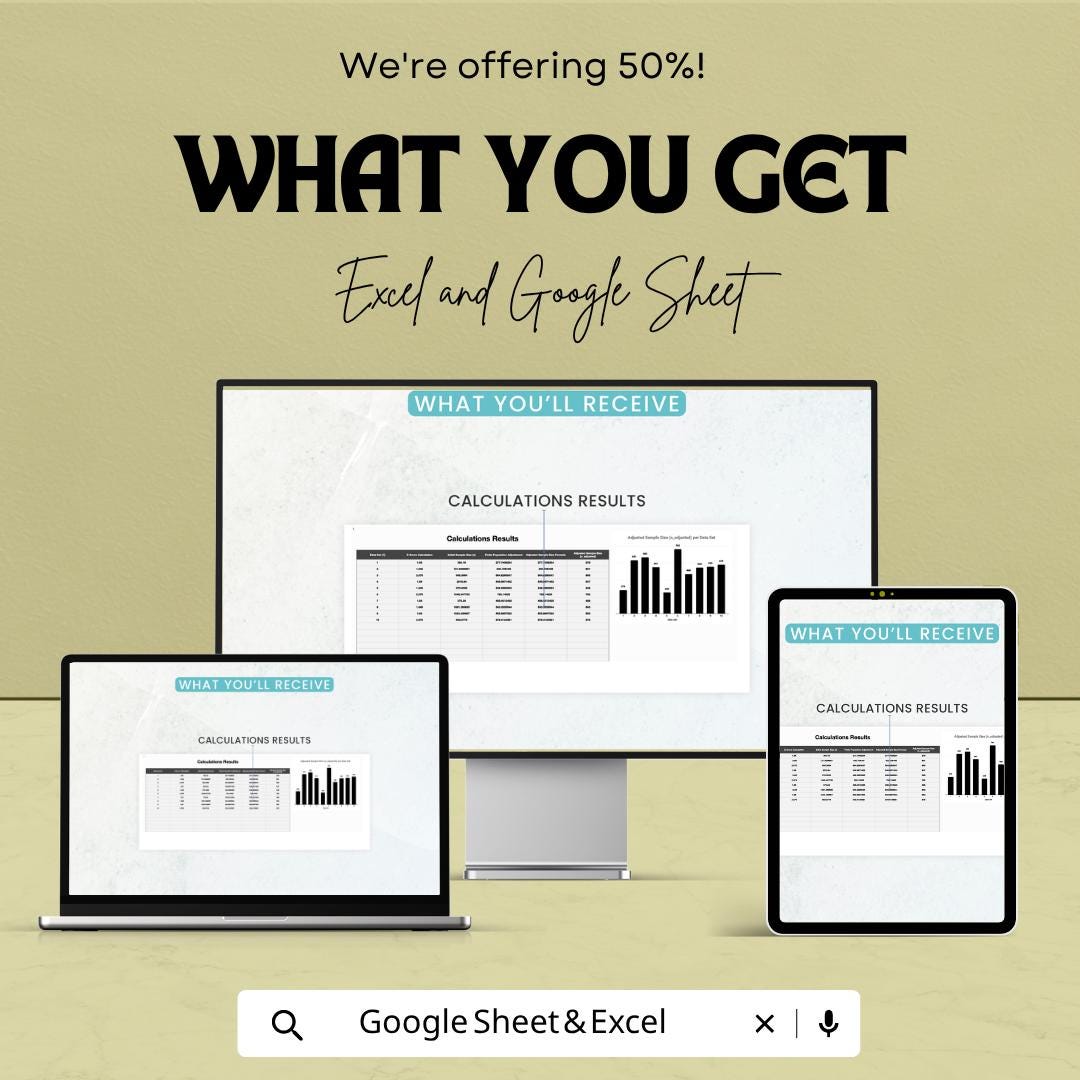 Sample Size Calculator Template | Quality Control Spreadsheet | QC Sampling Plan Template | Statistical Sampling Tool