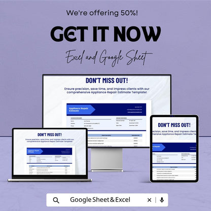 Appliance Repair Estimate Template | Repair Estimate Spreadsheet | Service Invoice Template | Repair Cost Estimate Sheet
