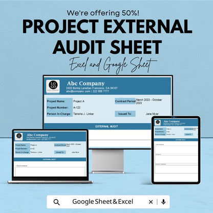 Project External Audit Sheet for Excel and Google Sheets - Streamline Your Project Compliance & Performance Tracking