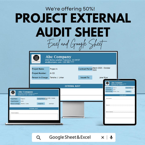 Project External Audit Sheet for Excel and Google Sheets - Streamline Your Project Compliance & Performance Tracking
