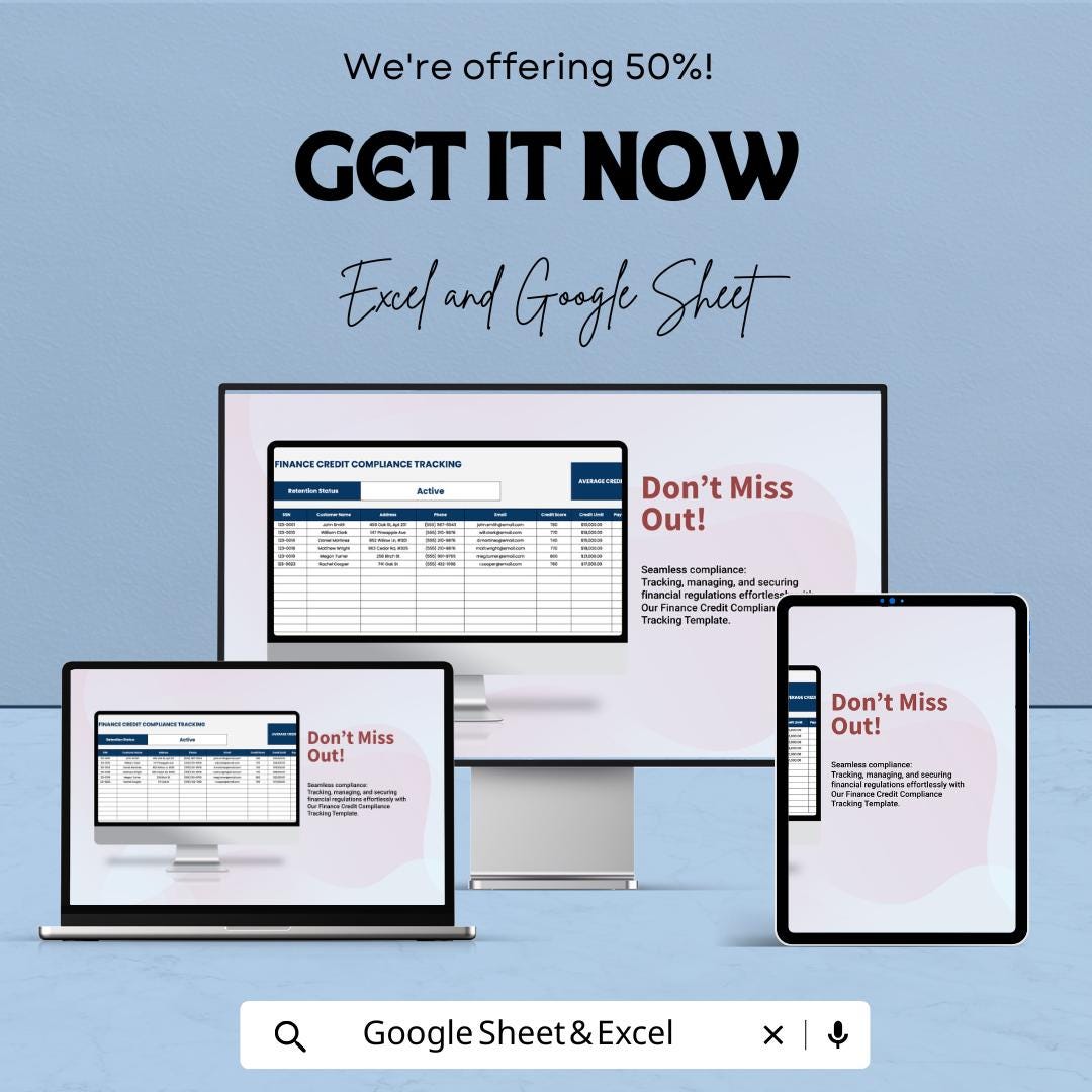 Finance Credit Compliance Tracking Template | Credit Monitoring Spreadsheet | Compliance Tracker | Financial Compliance Tool