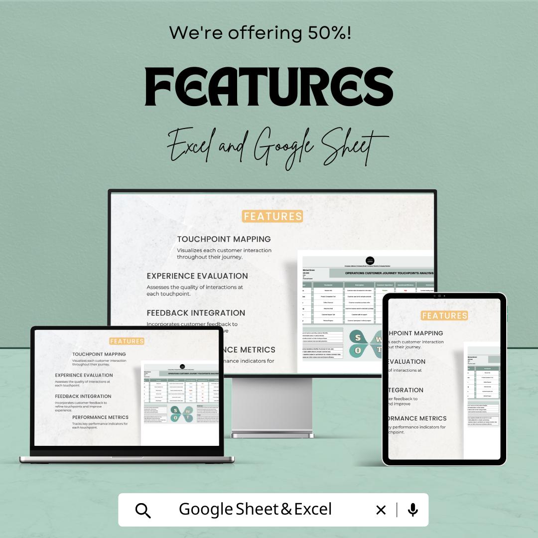 Operations Customer Journey touchpoints Analysis Sheet | Excel and Google Sheets Template | Optimize Customer Experience & analyze