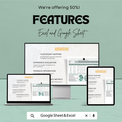 Operations Customer Journey touchpoints Analysis Sheet | Excel and Google Sheets Template | Optimize Customer Experience & analyze