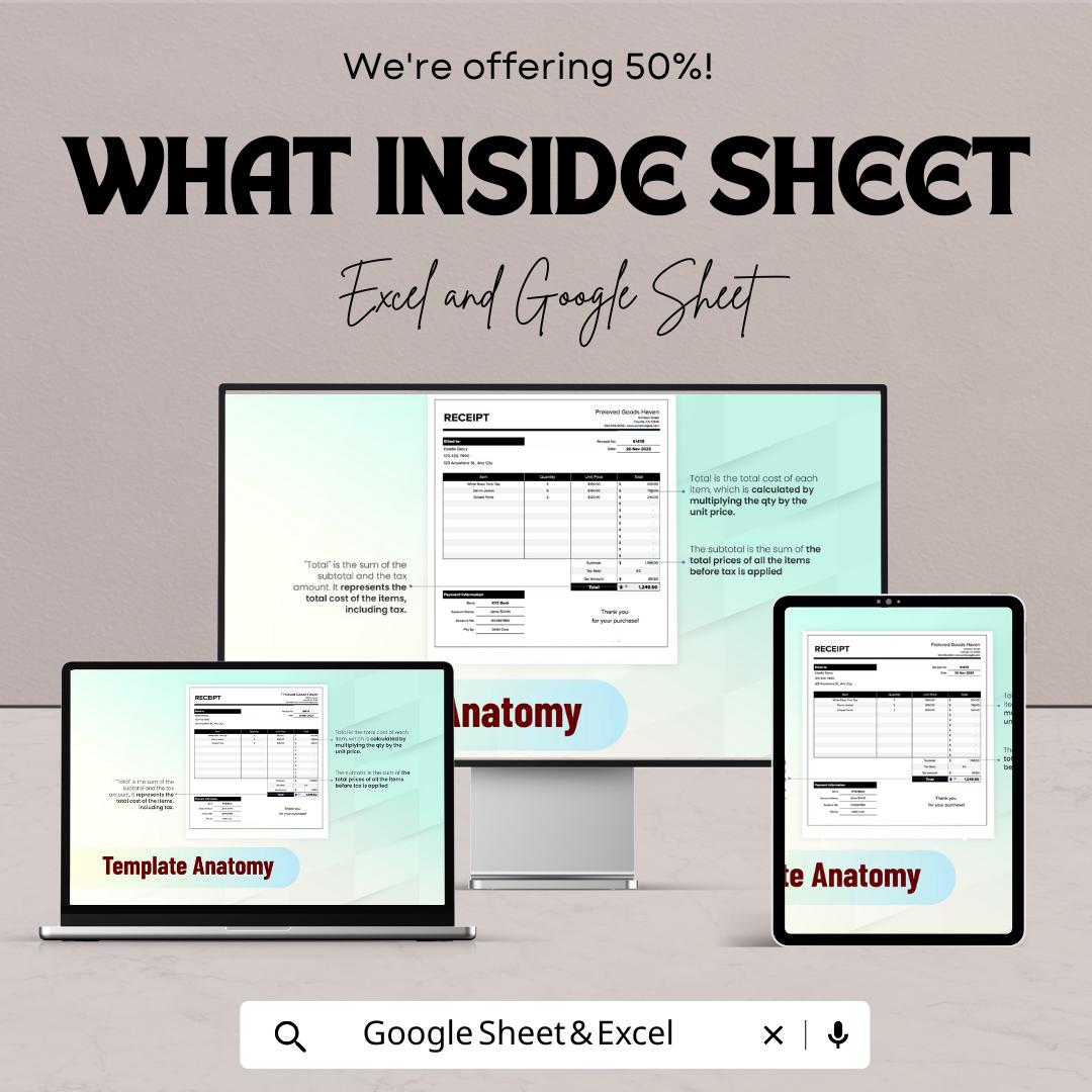 Receipt Template | Google Sheets and Excel | Printable Sales Receipt | Business Transaction Record | Editable Receipt Form