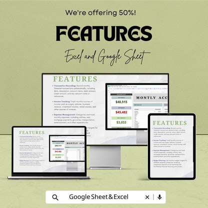 Monthly Accounting Template | Income & Expense Tracker | Monthly Finance Tracker | Accounting Sheet