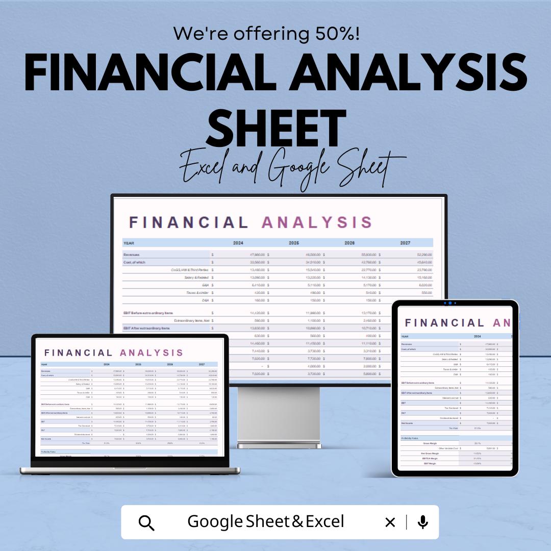 Financial Analysis Sheet for Excel and Google Sheets | Budgeting, Forecasting & Financial Planning Tool | Editable and User-Friendly