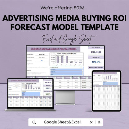Advertising Media Buying ROI Forecast Model Template | Marketing Budget Planner | ROI Calculator | Digital Marketing Forecast Tool